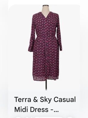 Terra & Sky Magenta Geometric Wrap Midi Dress